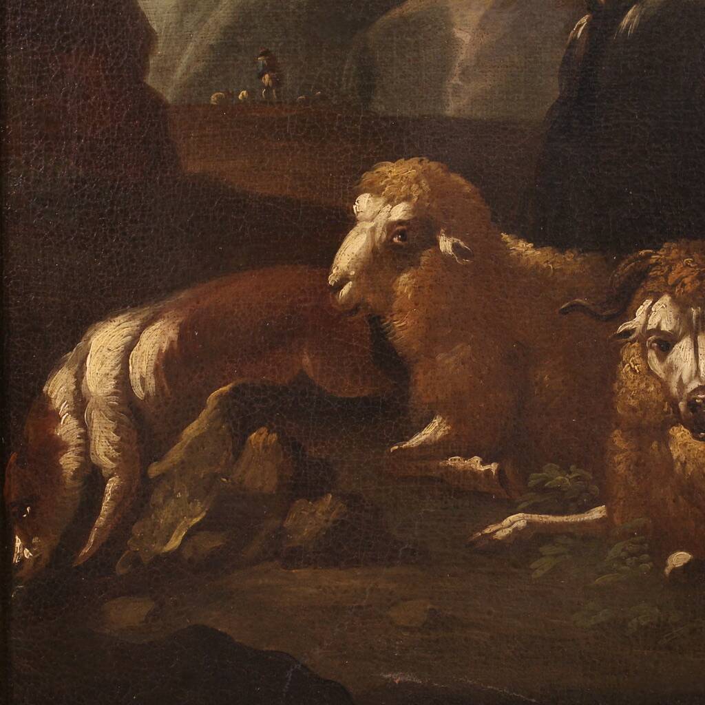 Peinture de paysage bucolique raffinée du XVIIe siècle