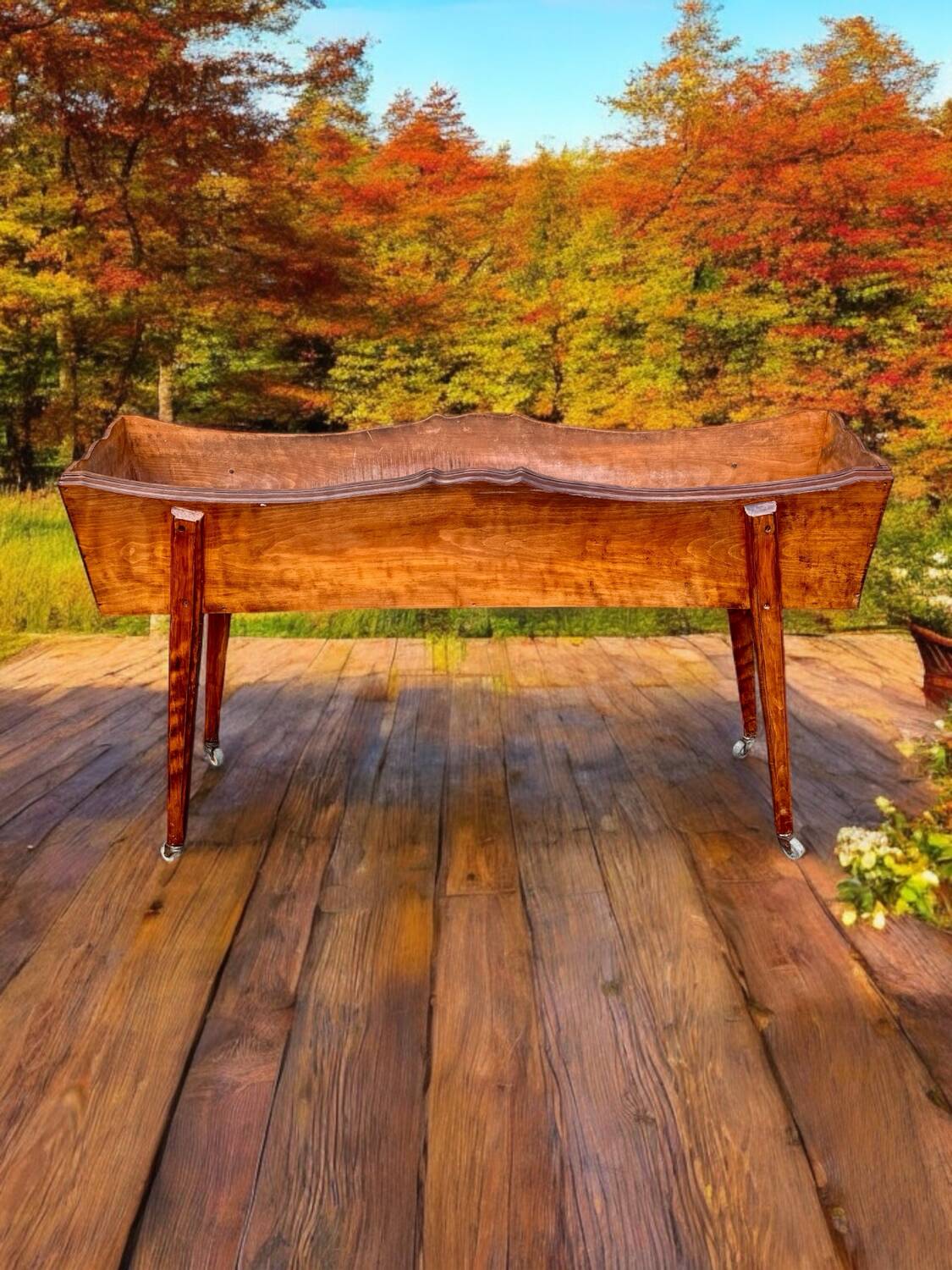 Old indoor planter on wheels