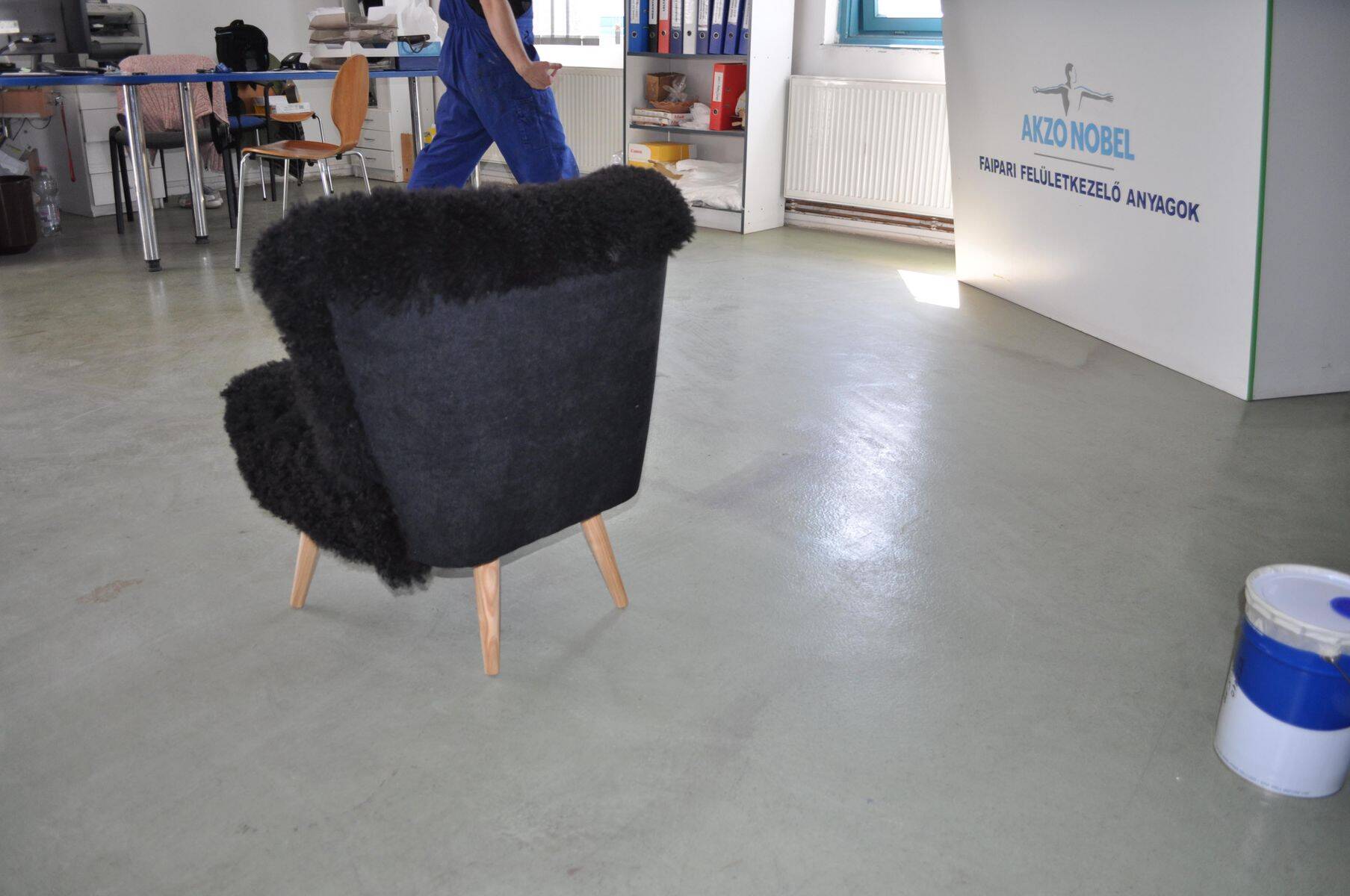 Mid-century black cocktail chair in lambskin, beech legs — 1960s