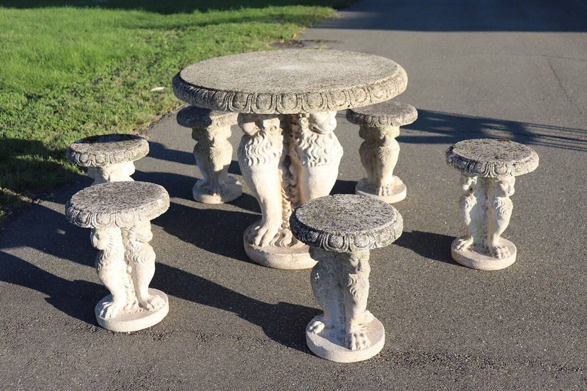 Garden set table and 6 stools, Italy early 20th century