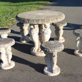Garden set table and 6 stools, Italy early 20th century