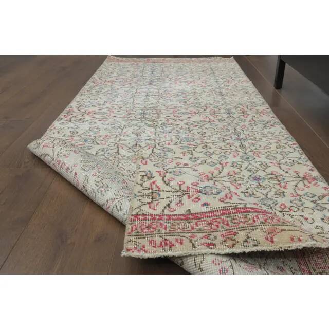 1970s Vintage Turkish Hand-Knotted Wool Cotton Beige Runner Rug 80x216