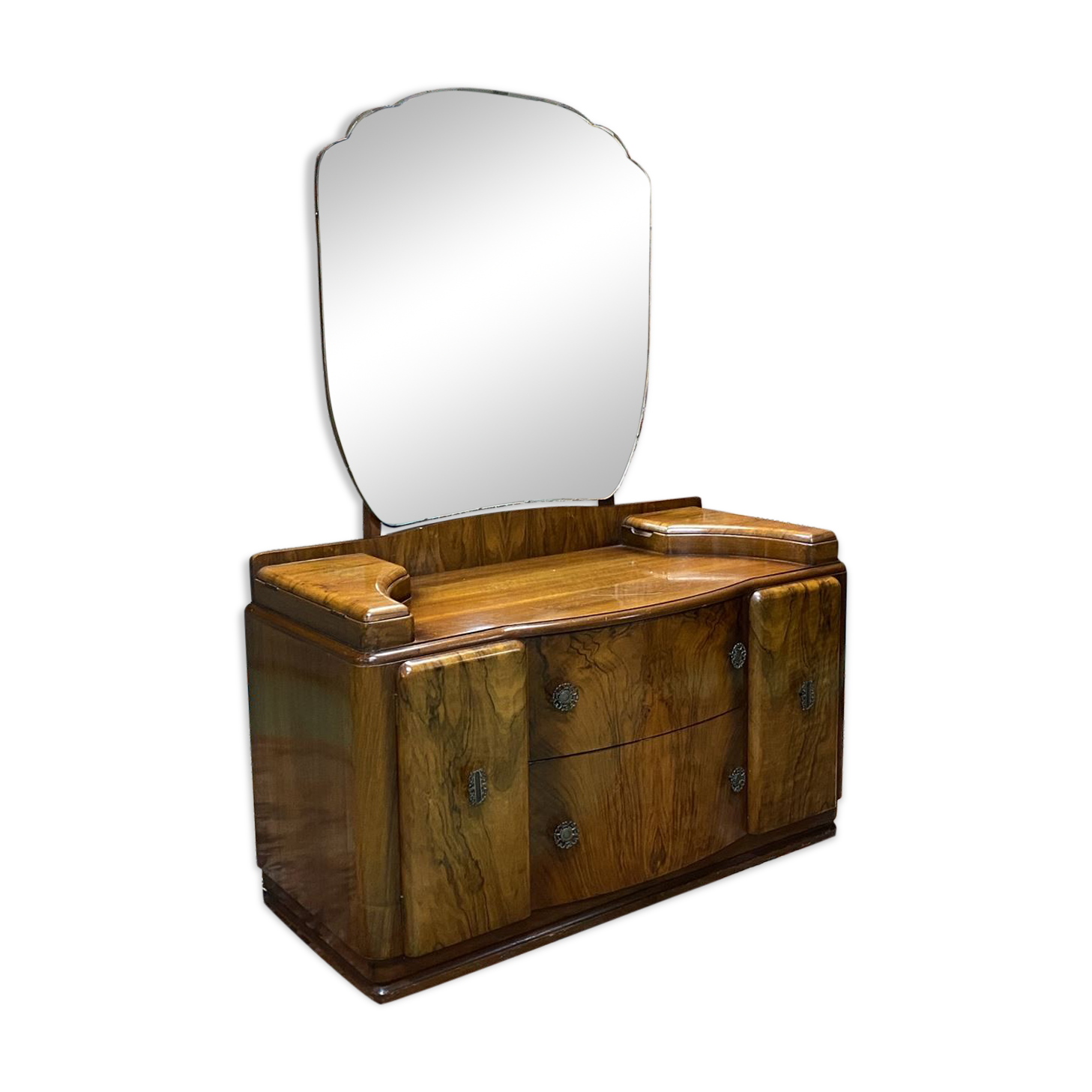 English Art Deco hairdresser in walnut magnifying glass