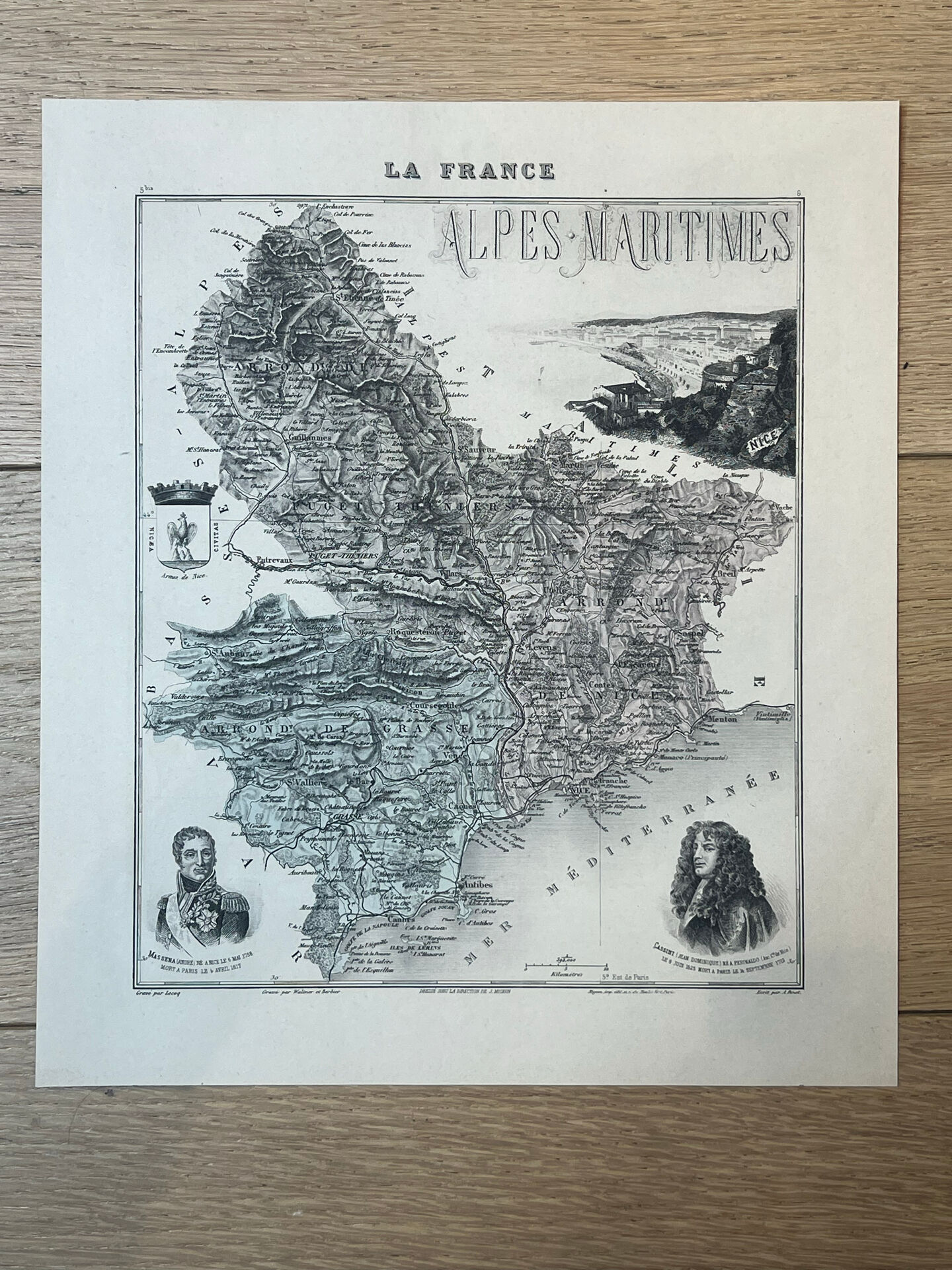Map of the Alpes-Maritimes - Massena and Cassini, 27x31cm