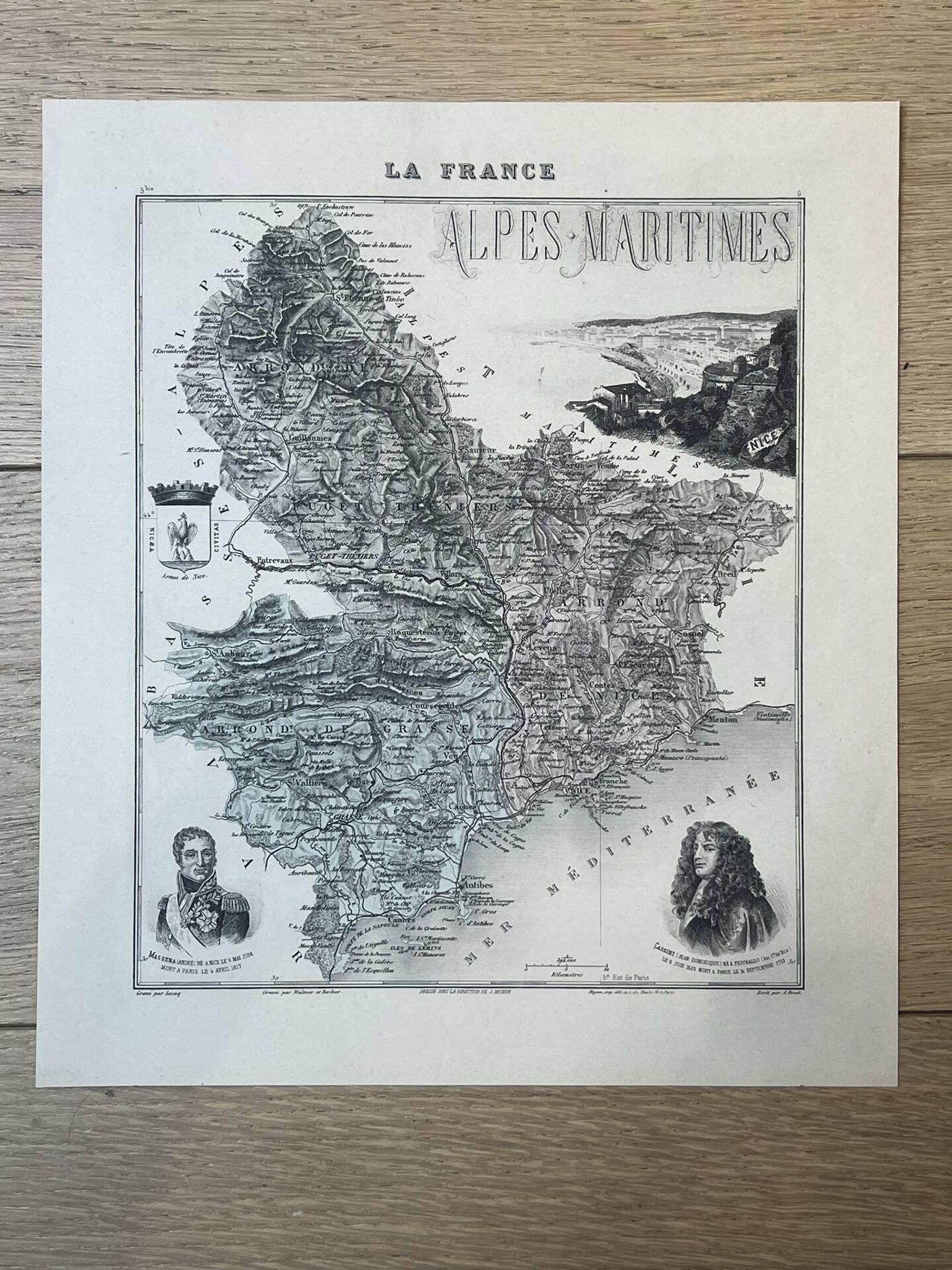 Map of the Alpes-Maritimes - Massena and Cassini, 27x31cm