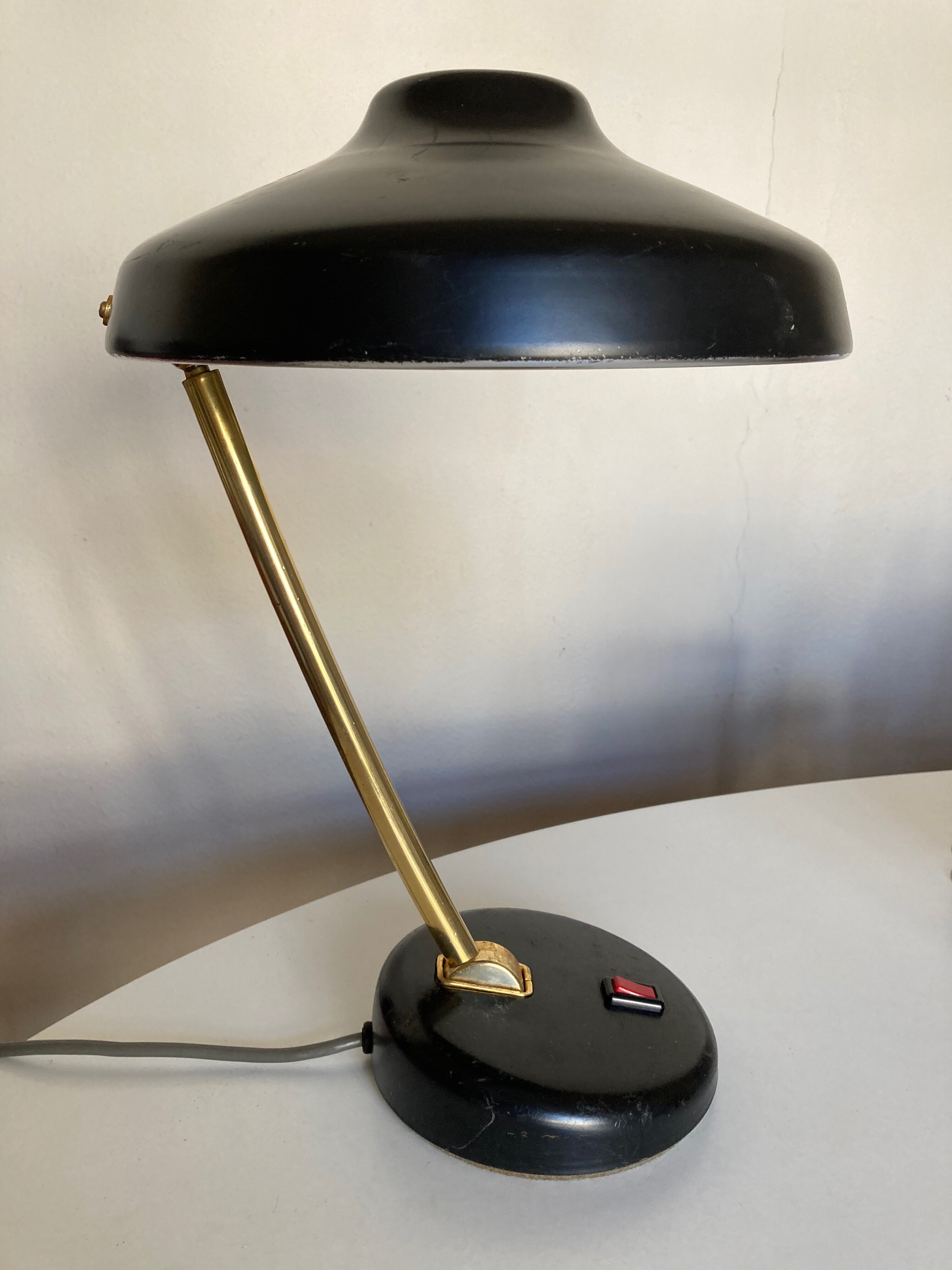 1960 black sheet metal and brass orientable lamp