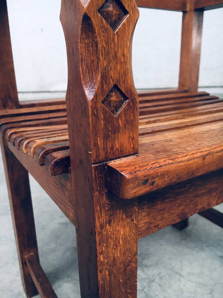 Dutch Modernist Carved Oak Side Chair, 1920s