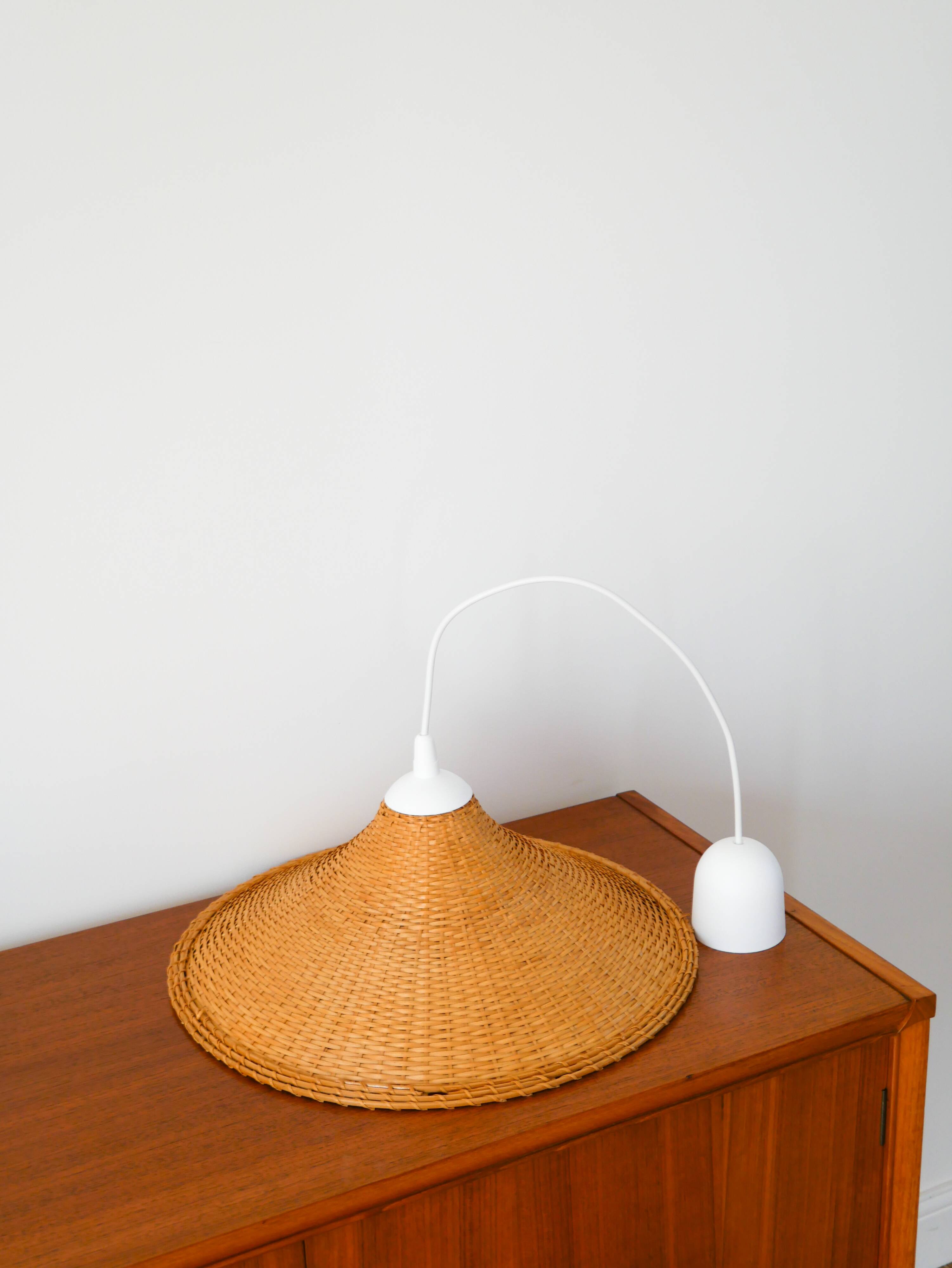 Rattan / beige woven wicker pendant light, 1970