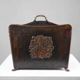 Mid-century magazine rack in hammered copper, France ca. 1900