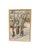 Huile su toile suédoise – « Forêt d'hiver » – Signée – Vintage et encadrée