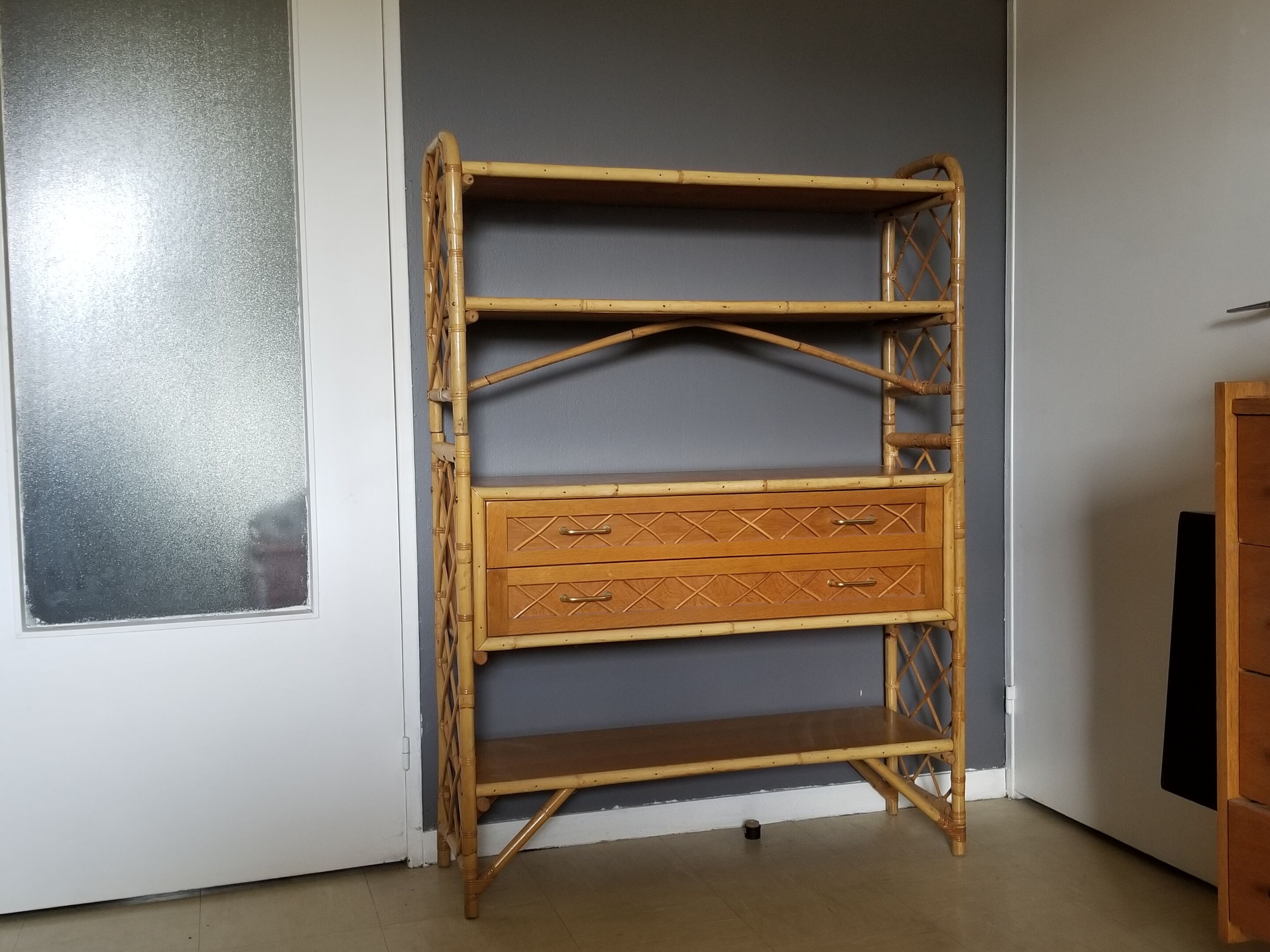 Louis Sognot vintage bamboo and rattan library - 1960s