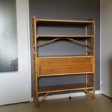 Louis Sognot vintage bamboo and rattan library - 1960s