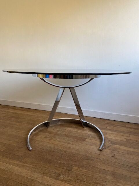 Round table vintage smoked glass 1970