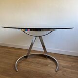 Round table vintage smoked glass 1970