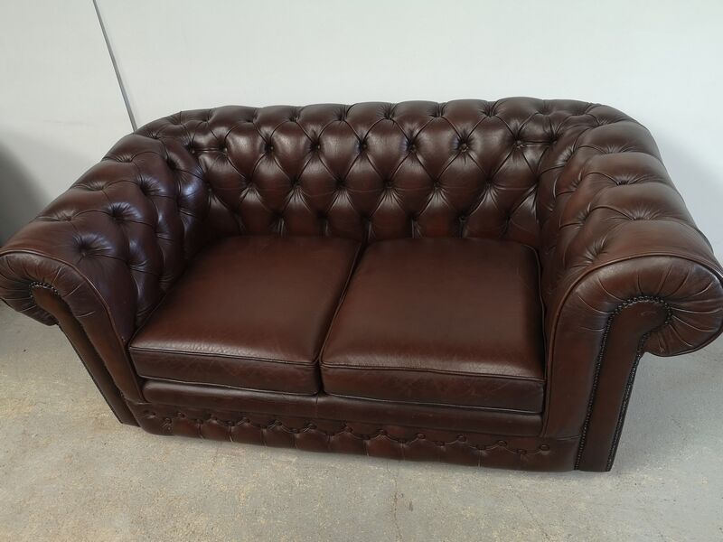 Brown leather chesterfield sofa two places