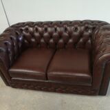Brown leather chesterfield sofa two places