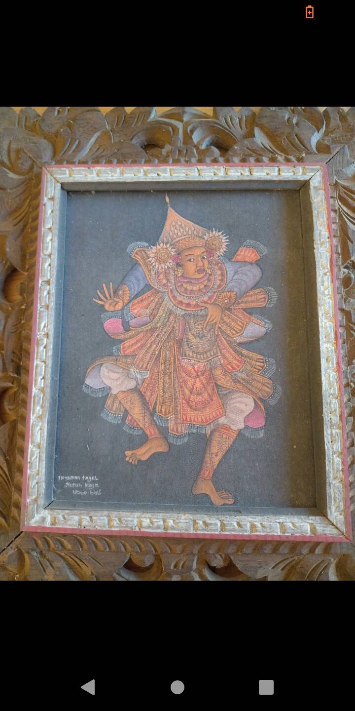 Painting and carved wooden frame, Bali, Indonesia