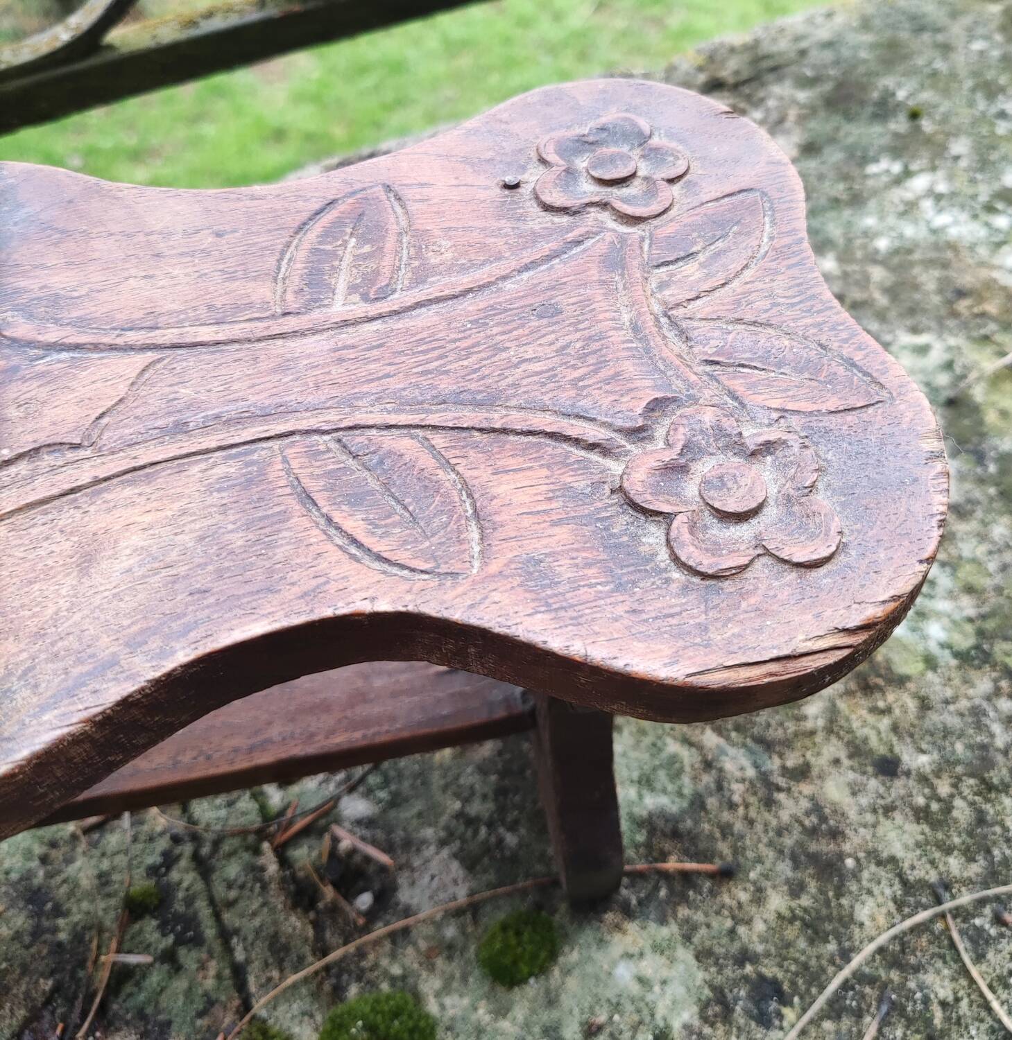 Carved wooden folk art bench