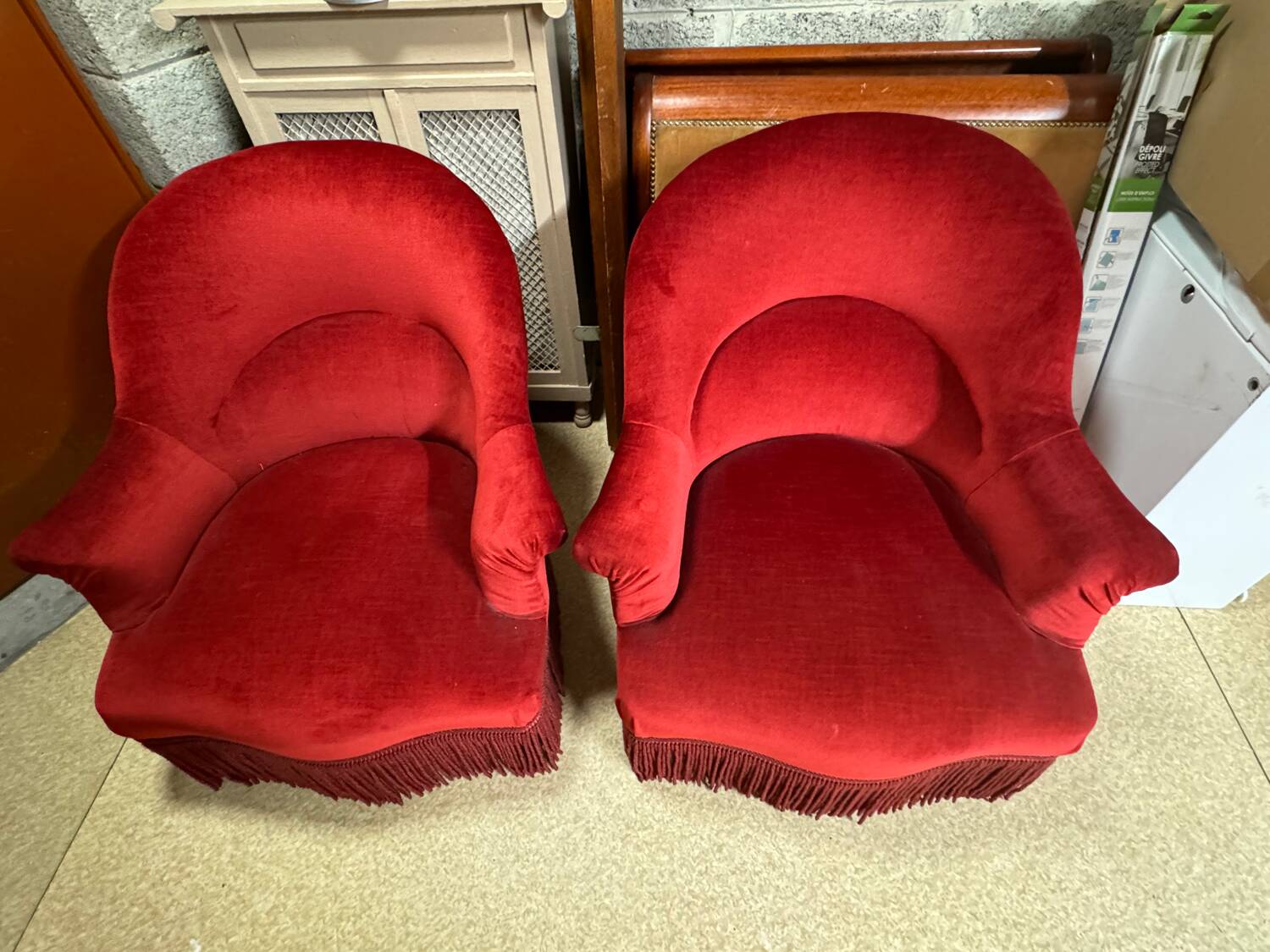 Pair of red toad theater armchairs
