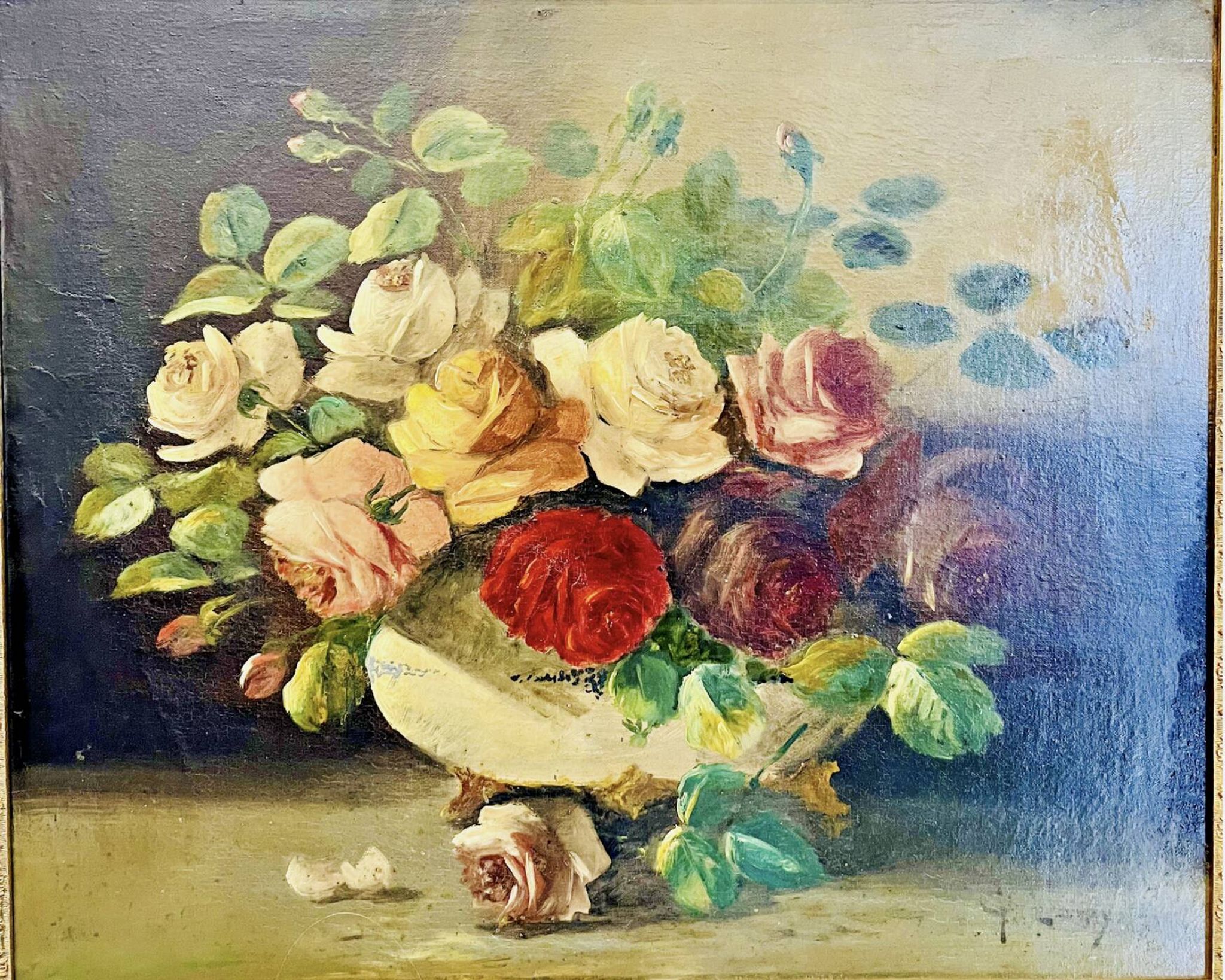 Oil on canvas still life by G. Lamy (19th-20th century)