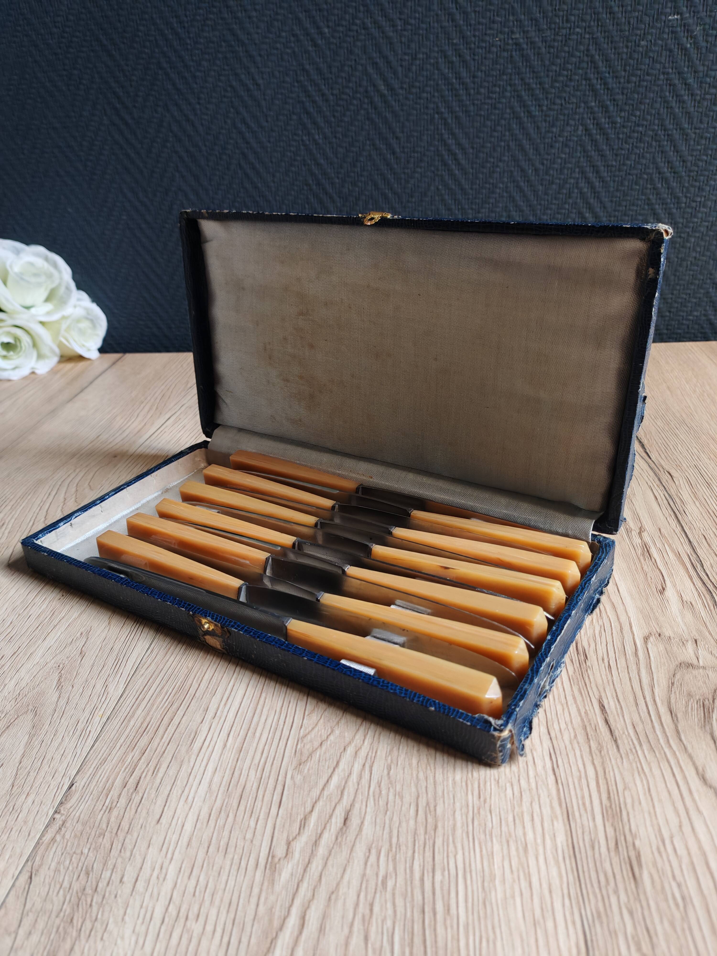 Coffret 12 couteaux de table vintage | Manches bakélite ivoire