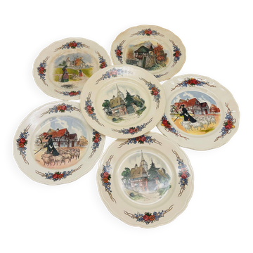6 assiettes à dessert “Obernai” de la faïencerie de Sarreguemines