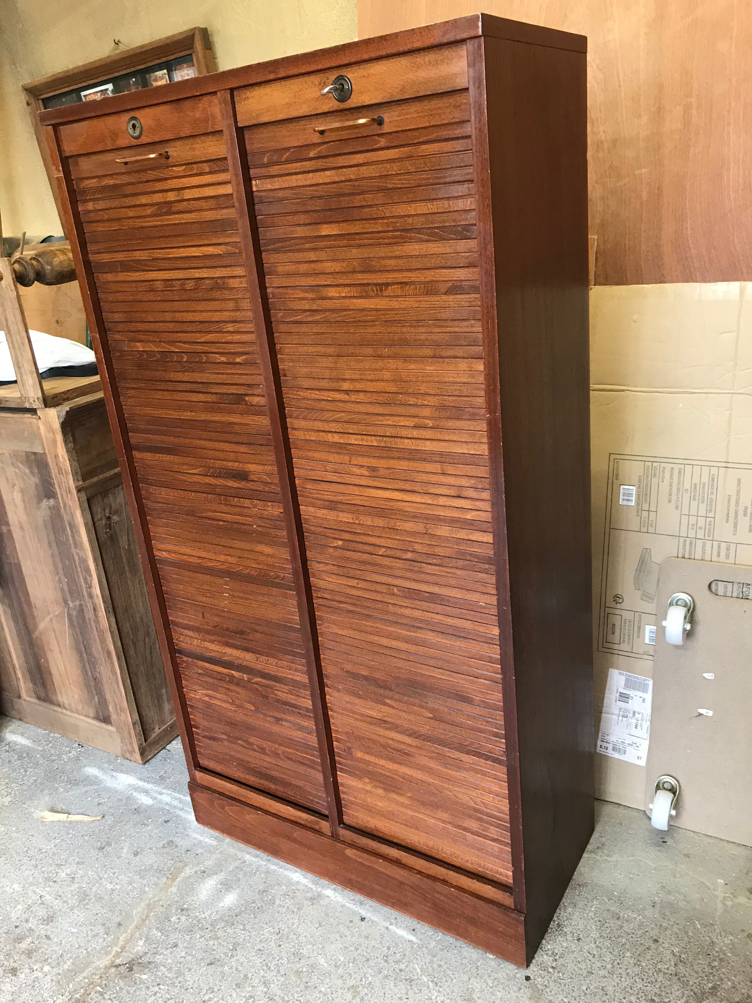 Furniture filing cabinet with double curtains in mahogany and tinted beech