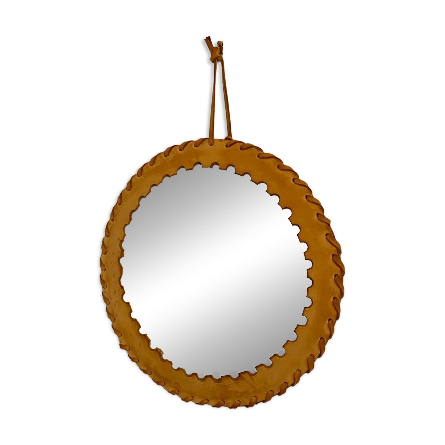 Round leather saddle mirror
