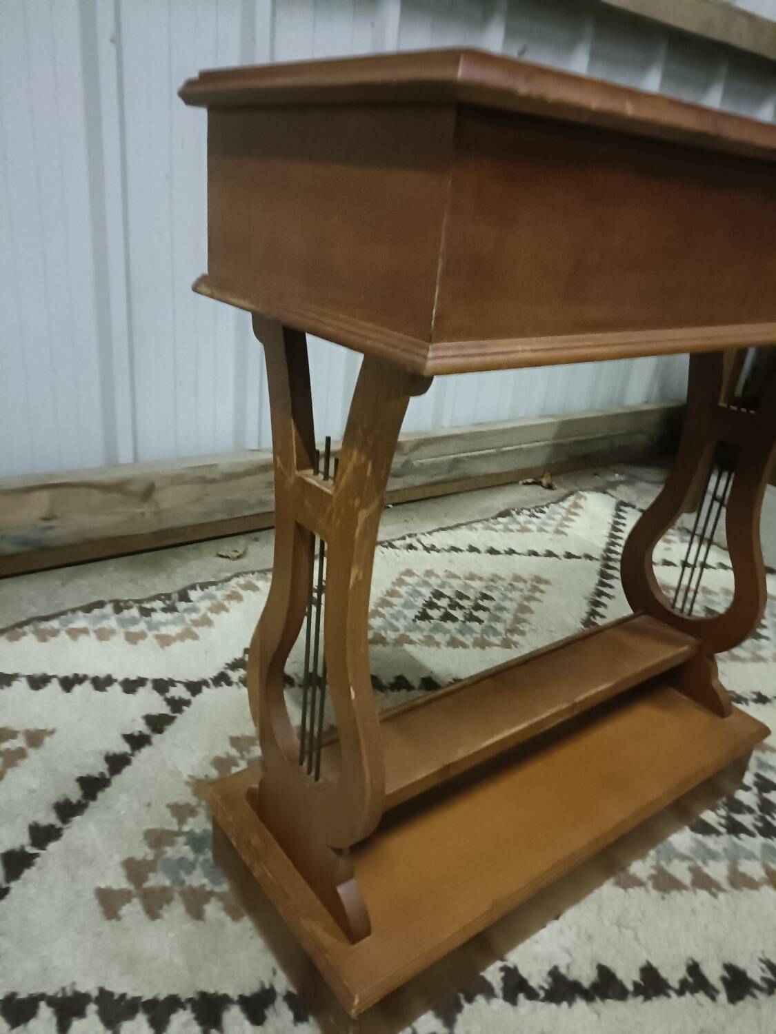 Indoor wooden planter, lyre legs, zinc tray