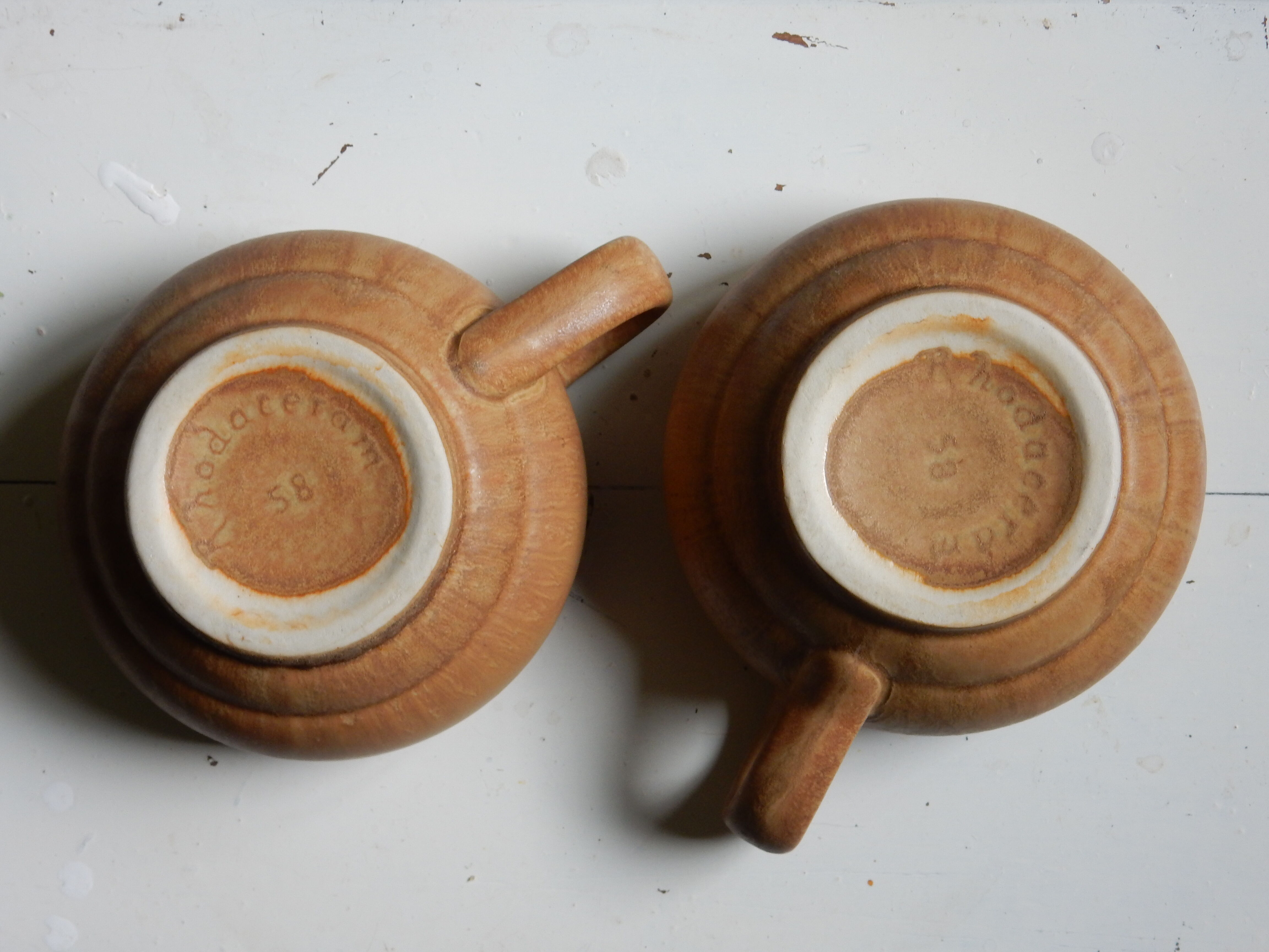 2 enamelled sandstone cups made in France, Rhodaceram 58