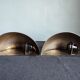 Pair of vintage chromed metal half-moon wall lamp
