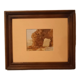 Tableau ancien, aquarelle représentant une falaise en bord de mer