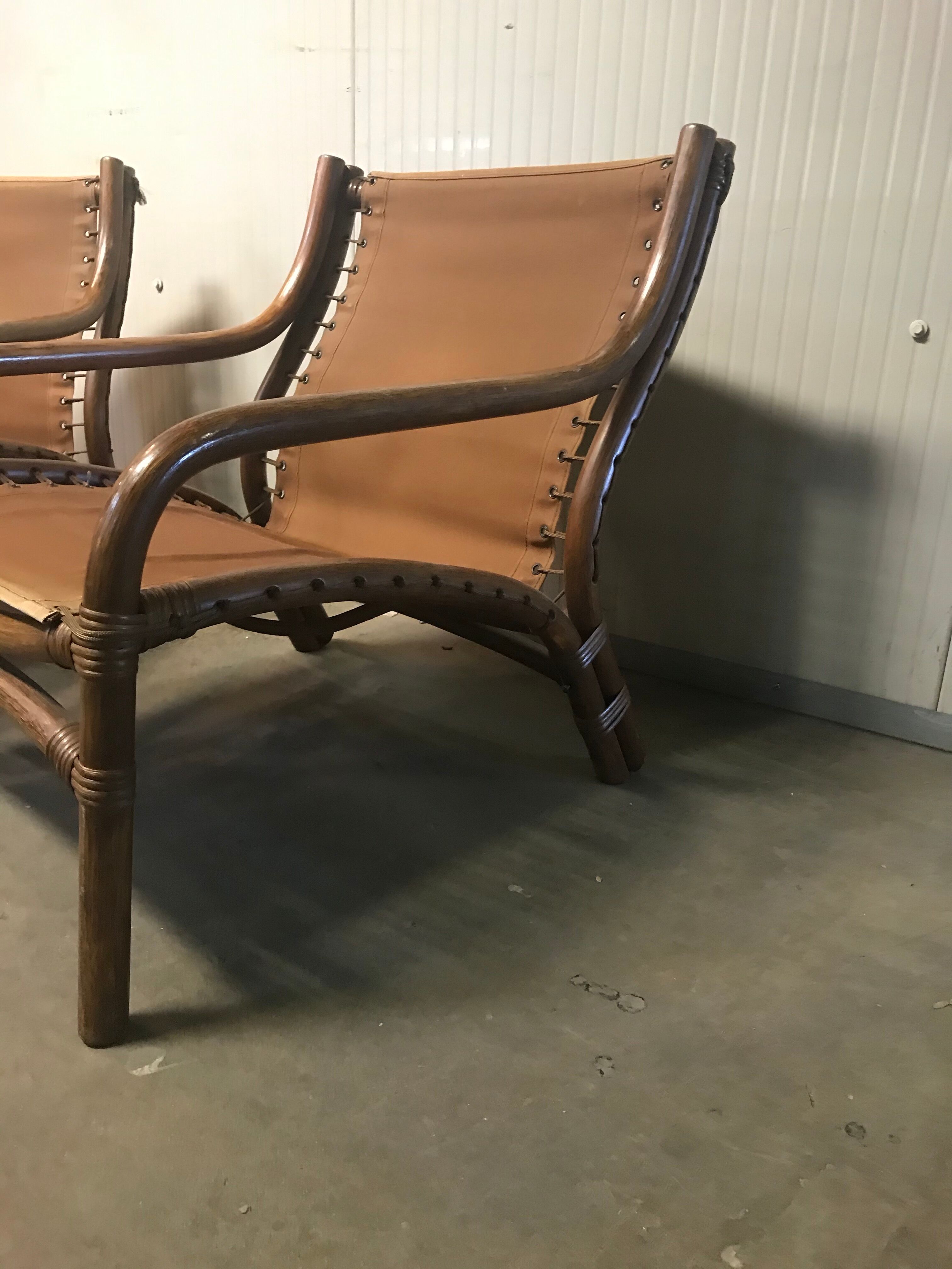 Set of 2 retro rattan armchairs