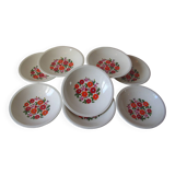 Lot of 9 old Gien soup plates Coralie model 1970s/80s floral decor