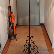 Black twisted iron lampstand with scrolled tripod base 1950/1960