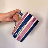 Blue and purple striped ceramic pitcher