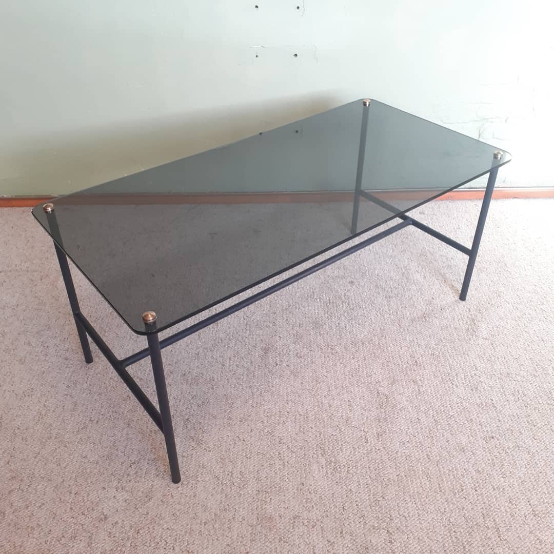 Glass and steel coffee table, Pierre Guarche, Steiner edition design circa 1950