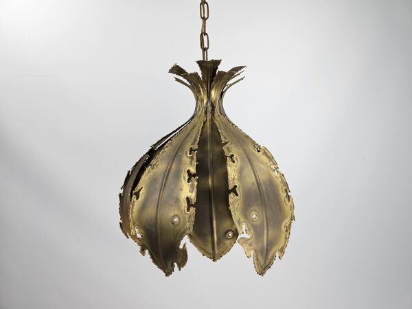 Svend Aage Holm Sørensen lampe à suspension feuilles de cuivre brutaliste