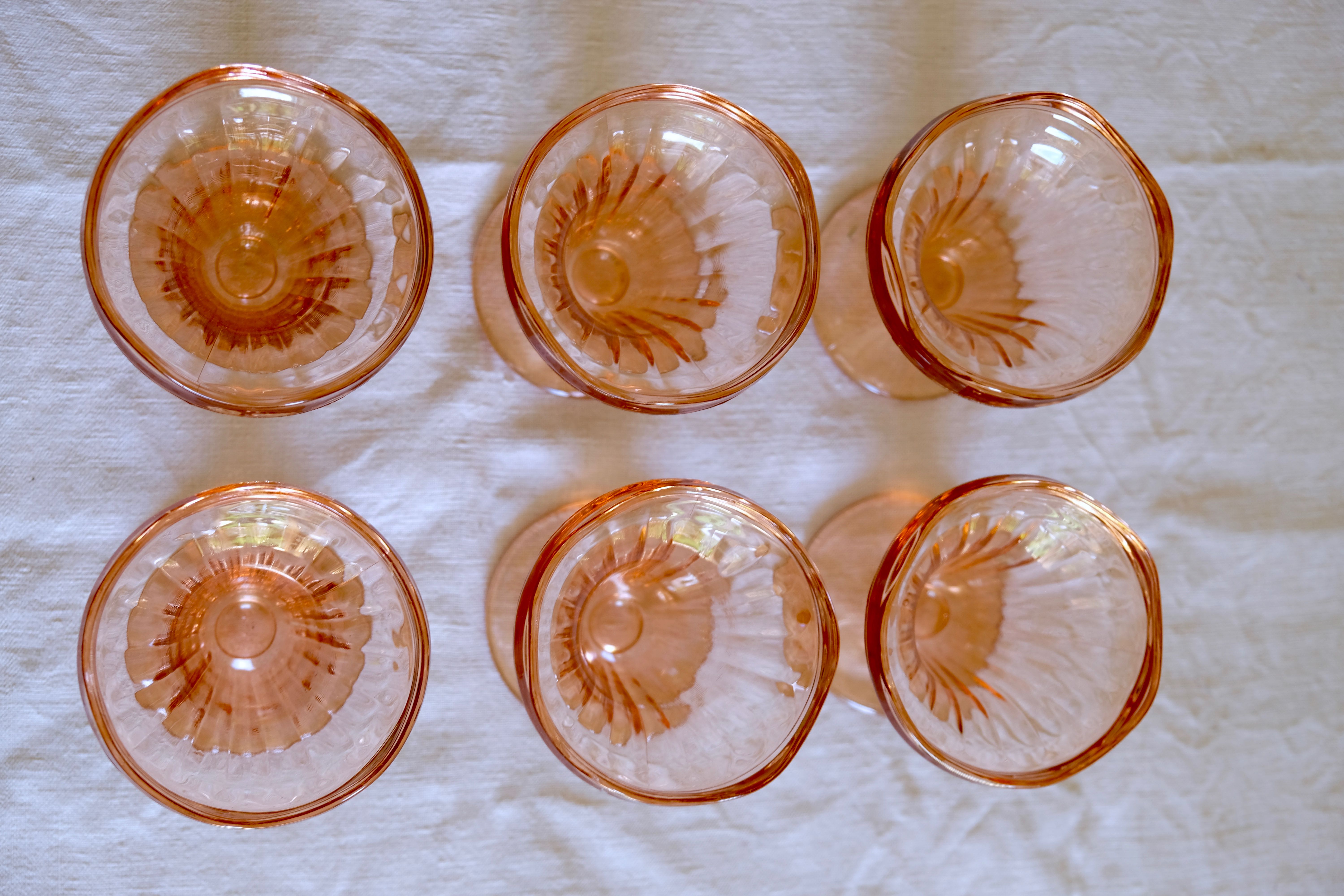 Set of 6 vintage Arcoroc Luminarc pink ice cream cups from the 70s