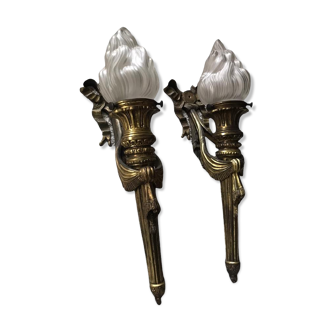Pair of torches or torches bronze XIXth century