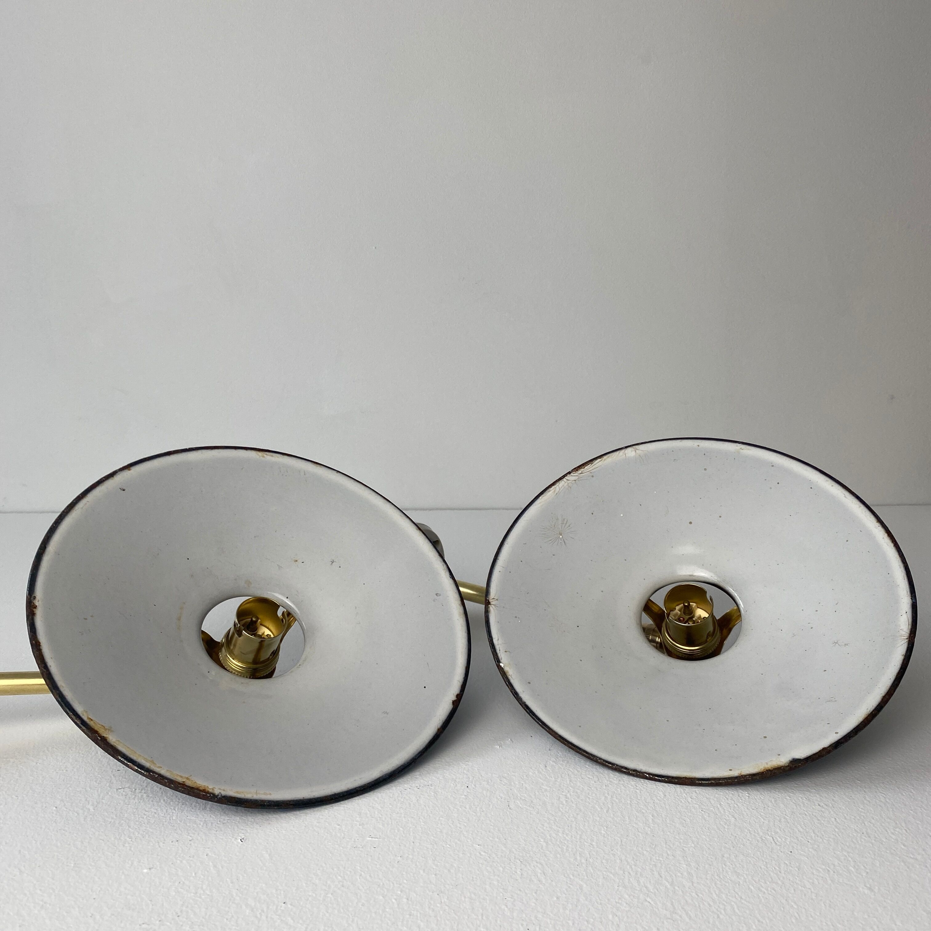 Pair of old vintage blue enamelled wall lamps