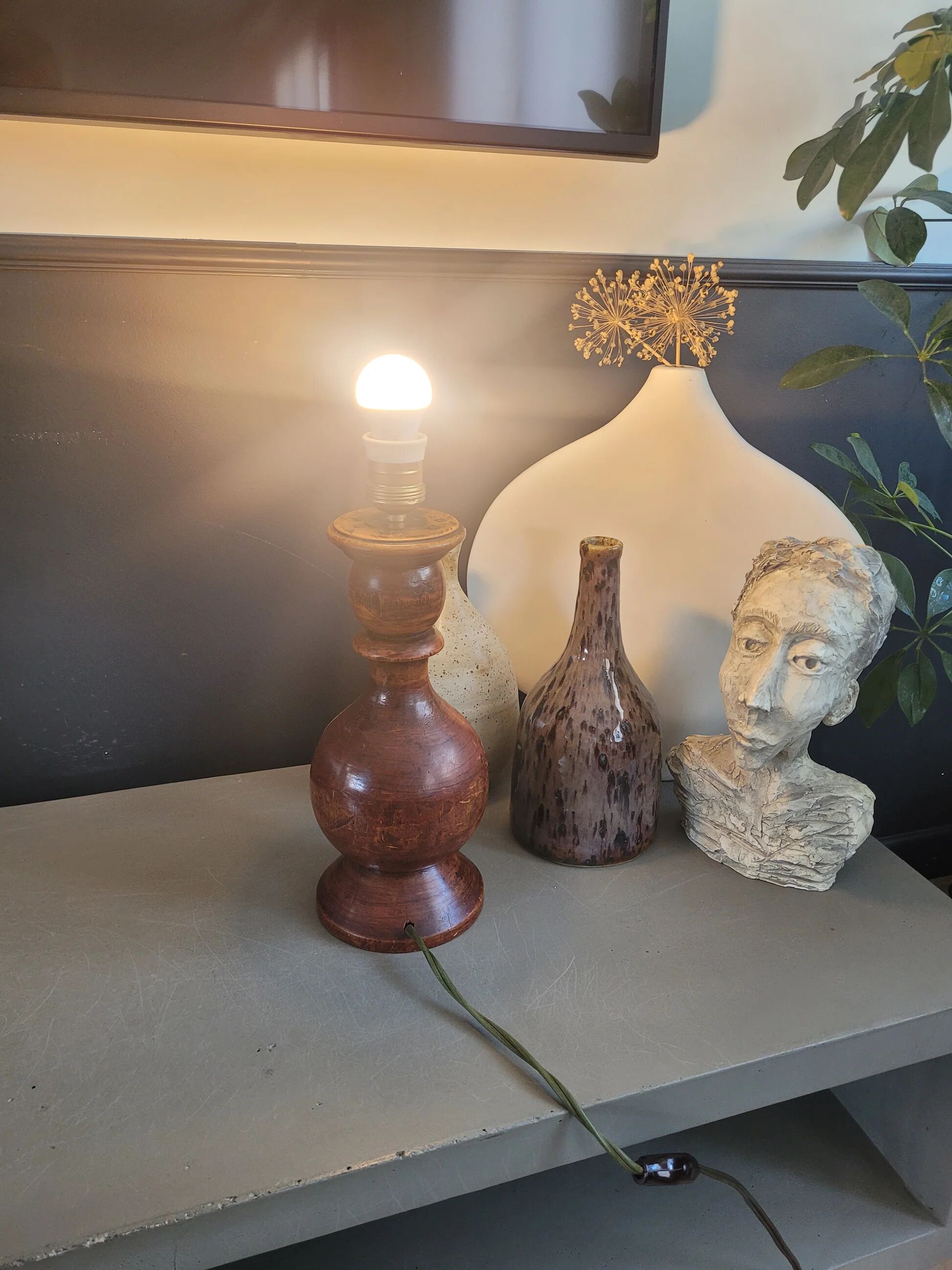 Turned wooden lamp base