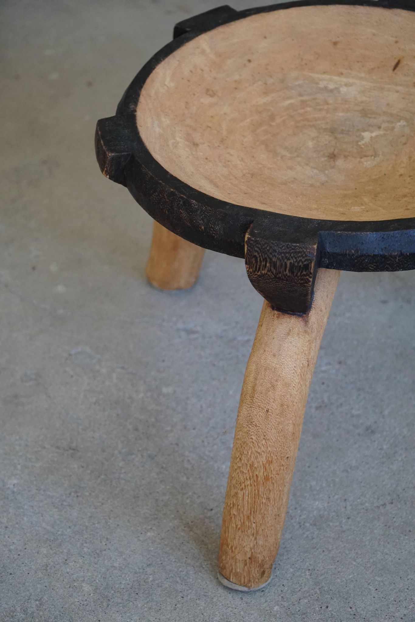 Wabi Sabi tripod stool / Solid wood side table, Scandinavia, 1950s
