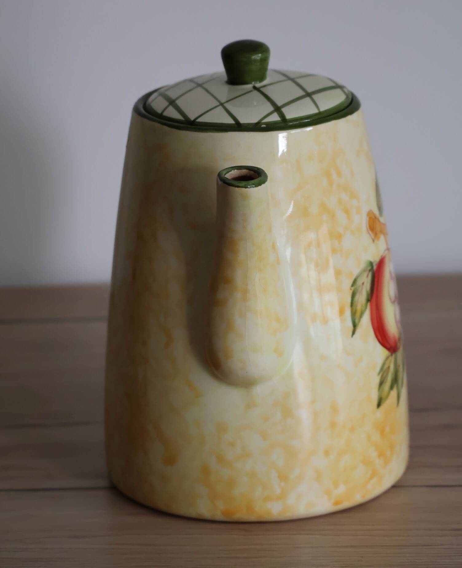 Vintage yellow and green ceramic coffee pot