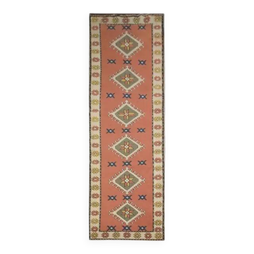 1970s Vintage Turkish Oushak Handmade Orange Runner Rug  91x361