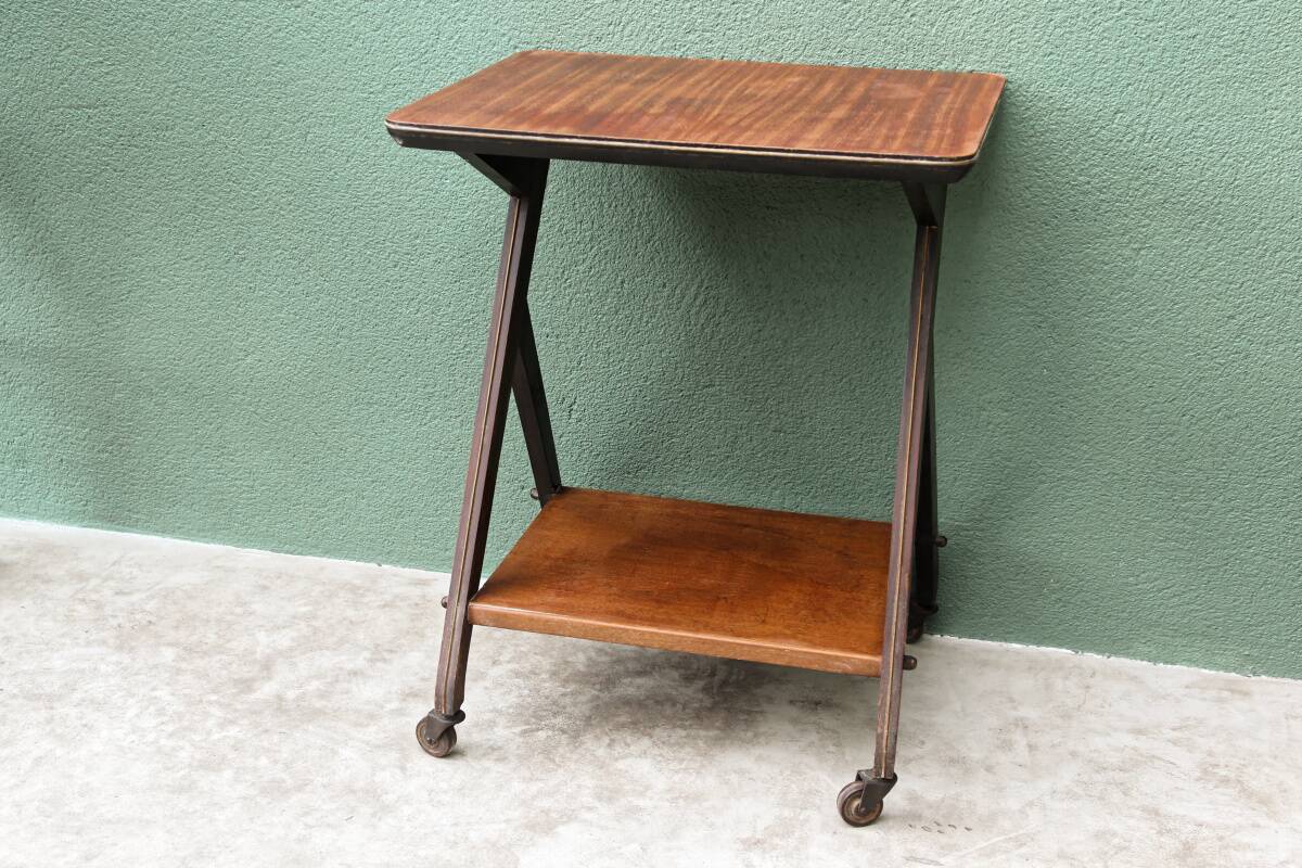 1950s wooden rolling trolley