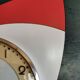 Vintage formica clock silent asymmetrical wall pendulum "BC Paris white red"