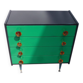 Commode vintage 4 tiroirs noir et vert