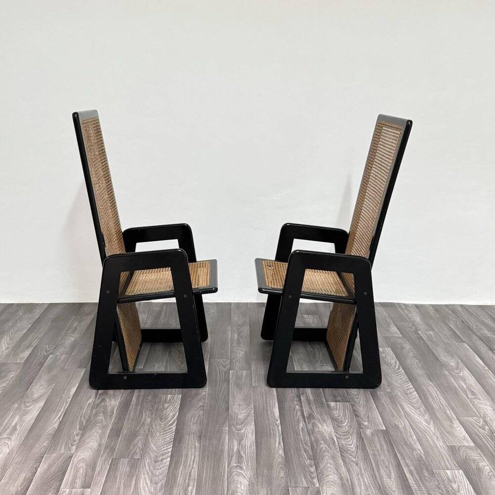 High-Backed Chairs in Lacquered Vienna Straw, 1970s, Set of 2