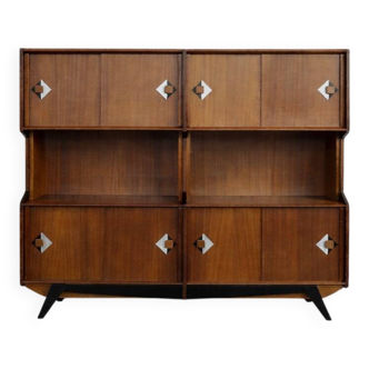 Vintage Mid-Century Danish Modern Teak Sideboard with Hand-Painted Pattern